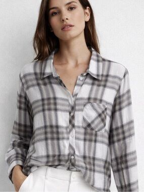 Rails Hunter Button Down Long Sleeve Shirt in White Black Ash